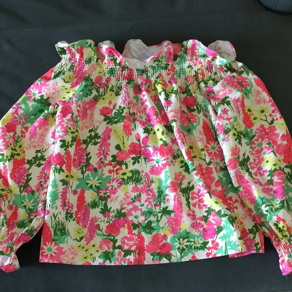 Tuckernuck Marguerite off shoulder blouse in spring floral S - Picture 11 of 13